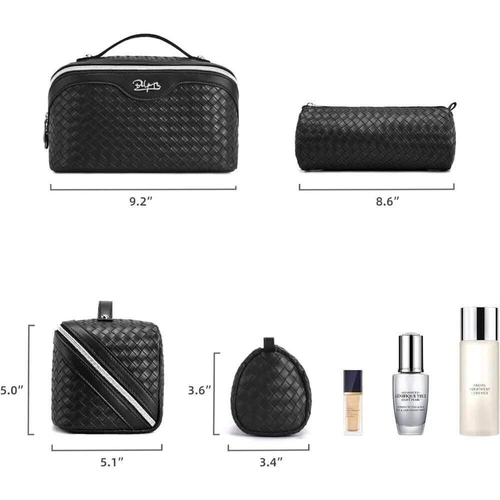 for Women: 3 Pcs Large Make up Bags Set - Vegan Leather Cosmetic Bag for Traveli